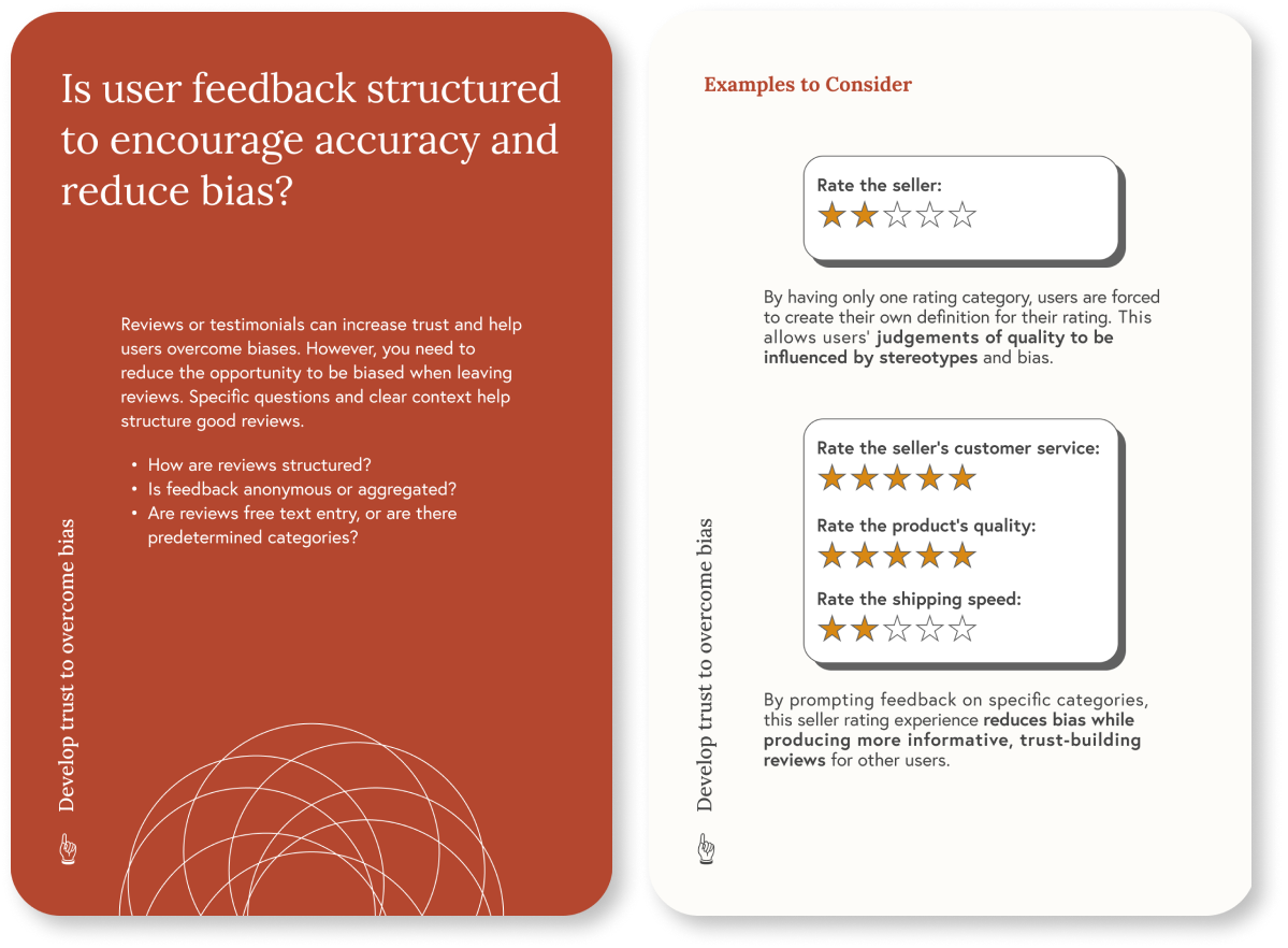 Example prompt card about structuring reviews to reduce bias